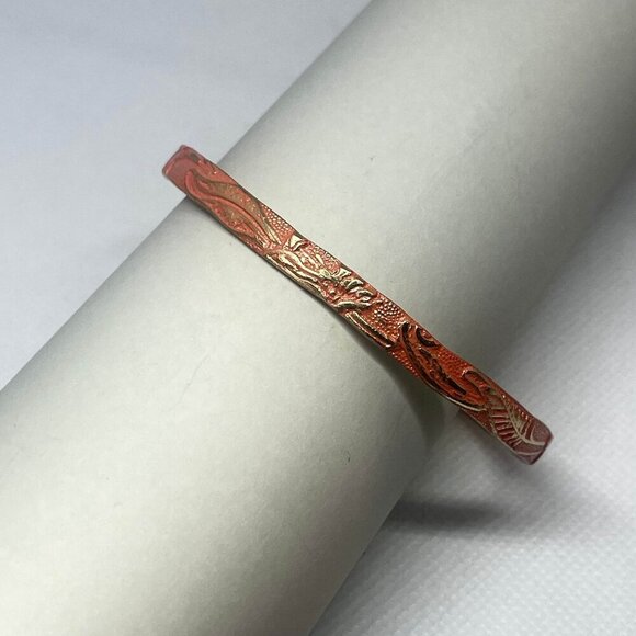 Orange Enamel Embossed Bangle Bracelet Gold Tone Retro Modern Classic Elegant - Picture 4 of 4
